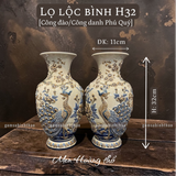  Lọ lộc bình Công đào Men hoàng thổ Đắp nổi Cao cấp - Gốm Nghệ nhân Bát Tràng 