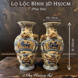  Lọ lộc bình Phúc Đức Men hoàng thổ Đắp nổi 3D Cao cấp - Gốm Nghệ nhân Bát Tràng 
