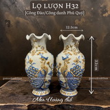  Lọ hoa miệng lượn Công đào Men hoàng thổ Đắp nổi Cao cấp - Gốm Nghệ nhân Bát Tràng 