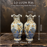  Lọ hoa miệng lượn Công đào Men hoàng thổ Đắp nổi Cao cấp - Gốm Nghệ nhân Bát Tràng 