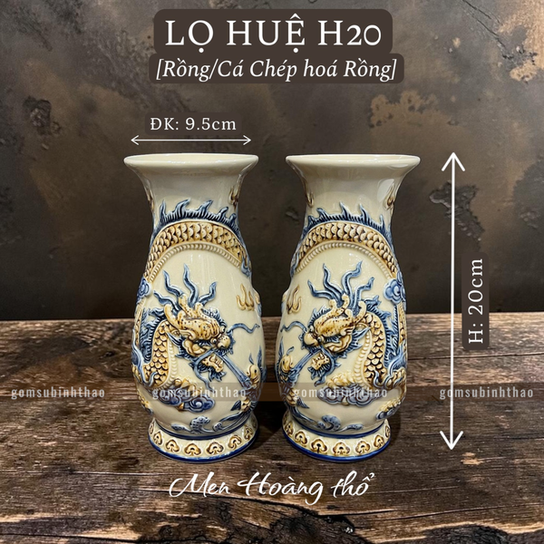  Lọ huệ Rồng Men hoàng thổ Đắp nổi Cao cấp - Gốm Nghệ nhân Bát Tràng 