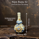  Nậm rượu Sen Men hoàng thổ Đắp nổi Cao cấp - Gốm Nghệ nhân Bát Tràng 