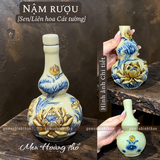  Nậm rượu Sen Men hoàng thổ Đắp nổi Cao cấp - Gốm Nghệ nhân Bát Tràng 