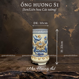  Ống hương Sen Men hoàng thổ Đắp nổi Cao cấp - Gốm Nghệ nhân Bát Tràng 