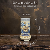  Ống hương Sen Men hoàng thổ Đắp nổi Cao cấp - Gốm Nghệ nhân Bát Tràng 