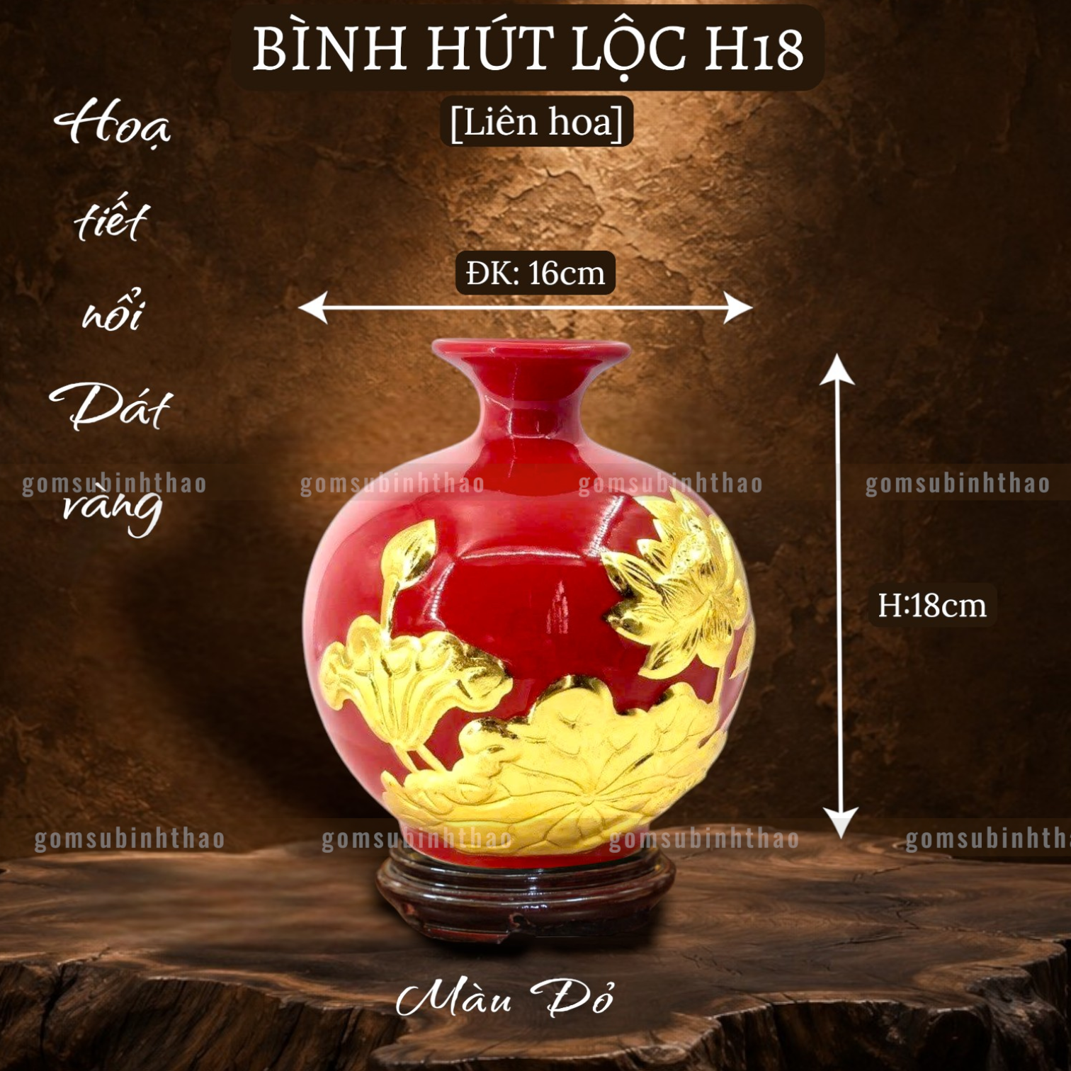  Bình hút lộc men màu họa tiết vàng 24K đắp nổi 3D 