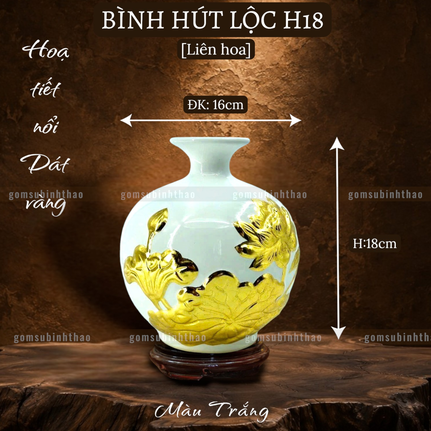  Bình hút lộc men màu họa tiết vàng 24K đắp nổi 3D 