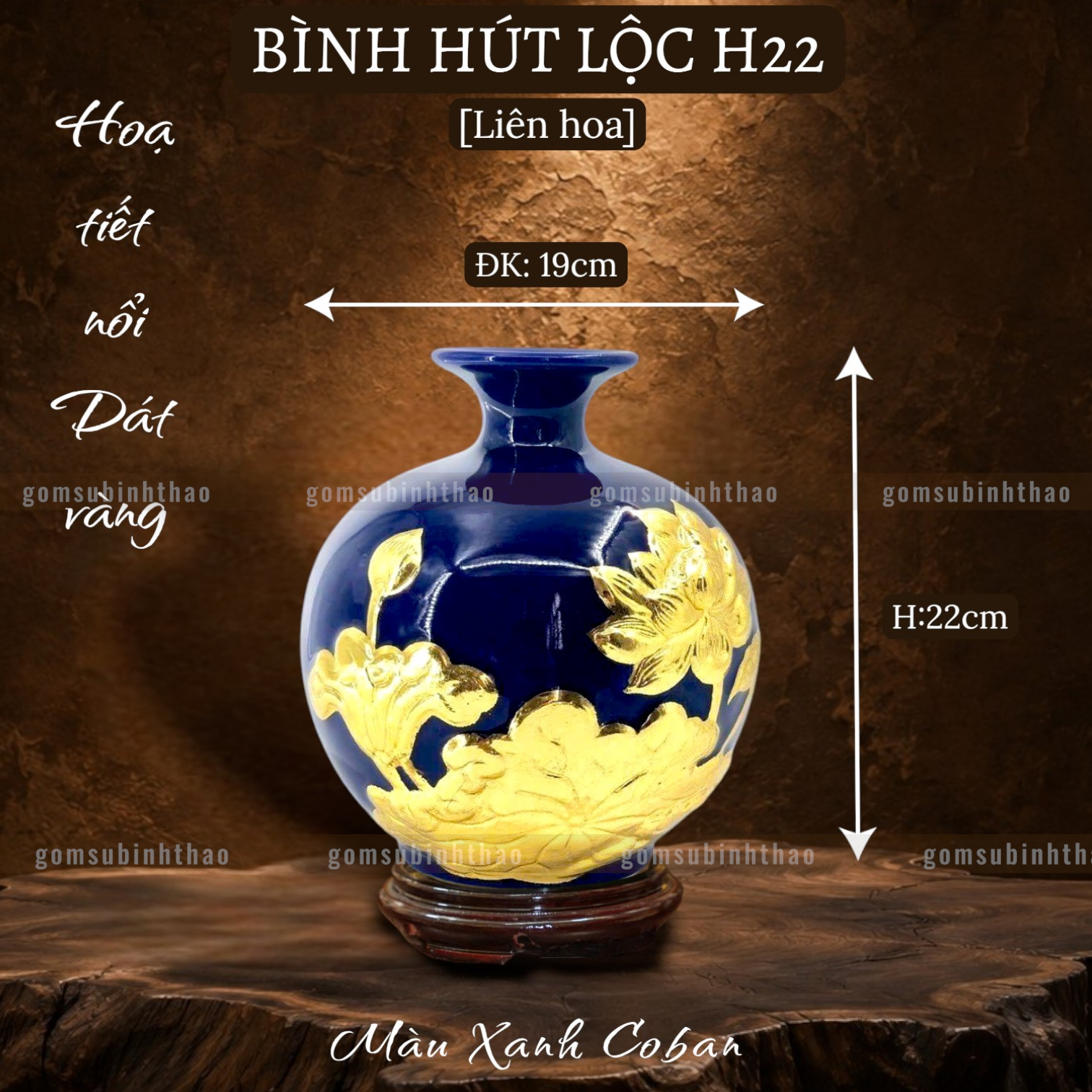  Bình hút lộc men màu họa tiết vàng 24K đắp nổi 3D 