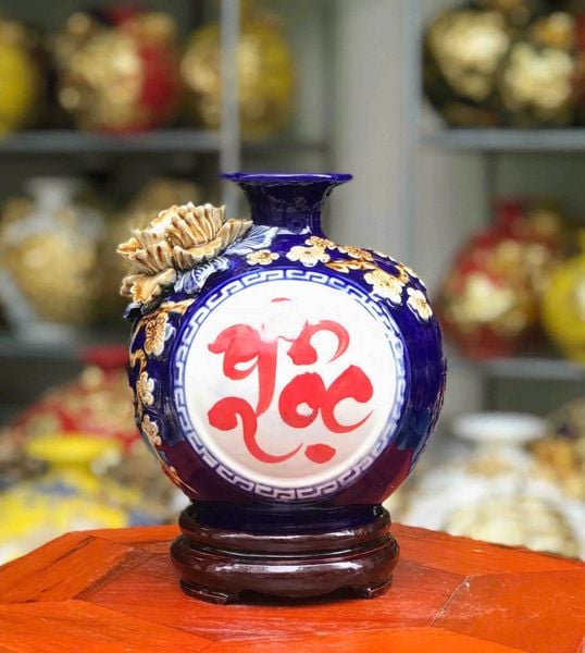  Bình hút lộc men màu họa tiết đắp nổi 3D 