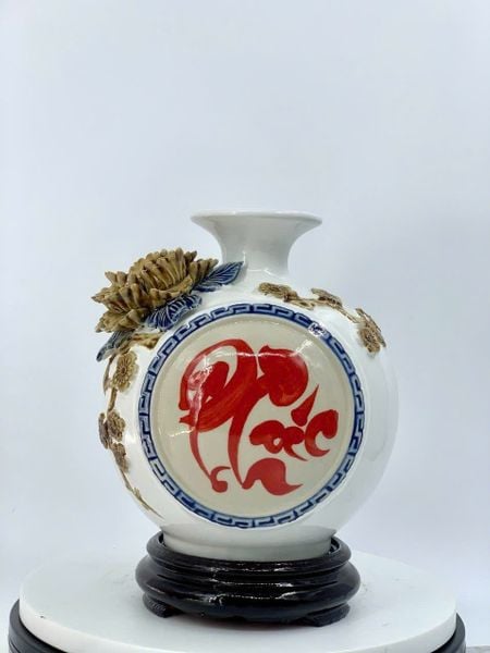  Bình hút lộc men màu họa tiết đắp nổi 3D 