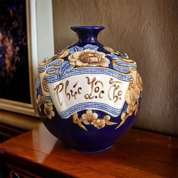  Bình hút lộc men màu họa tiết đắp nổi 3D 