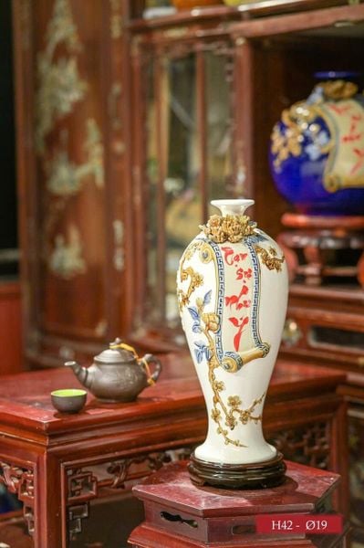  Bình mai men màu đắp nổi 3D VẠN SỰ NHƯ Ý hàng Bát Tràng chính hãng BMVHVSNY 