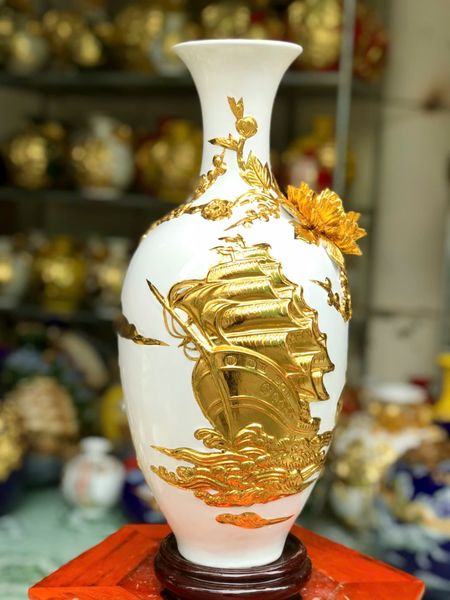  Bảo bình men màu dát vàng 24K THUẬN BUỒM XUÔI GIÓ hàng Bát Tràng chính hãng BBVHTBDV 