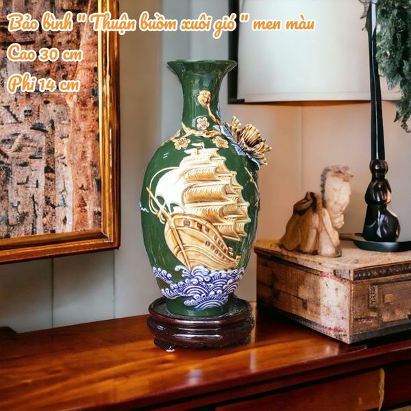  Bảo bình men màu đắp nổi 3D THUẬN BUỒM XUÔI GIÓ hàng Bát Tràng chính hãng BBVHTB 