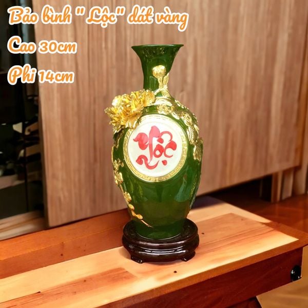  Bảo bình men màu đắp nổi dát vàng 24K họa tiết CHỮ LỘC hàng Bát Tràng cao cấp BBVHLDV 