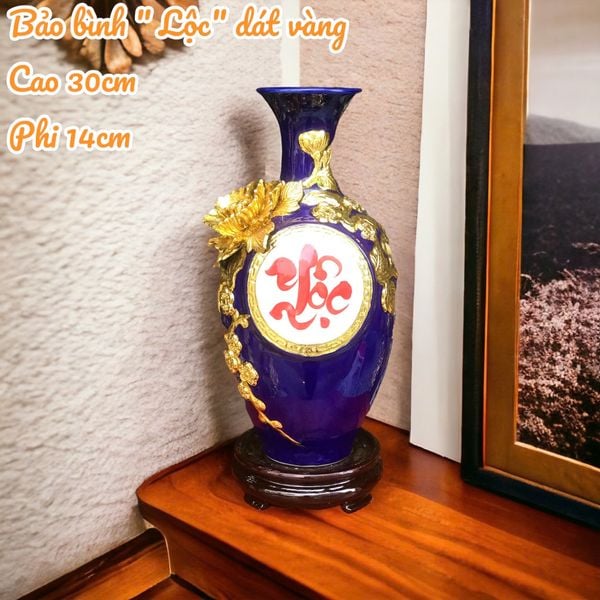  Bảo bình men màu đắp nổi dát vàng 24K họa tiết CHỮ LỘC hàng Bát Tràng cao cấp BBVHLDV 