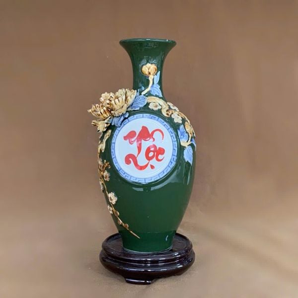  Bảo bình men màu đắp nổi 3D họa tiết CHỮ LỘC hàng Bát Tràng cao cấp BBVHL 