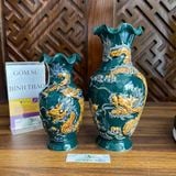  Lọ lượn rồng men xanh họa tiết đắp nổi - Gốm sứ Bát Tràng cao cấp 