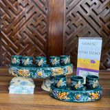  Bộ kỷ thờ cúng, bộ ly thờ, chung nước men xanh ngọc họa tiết rồng đắp nổi - Gốm sứ Bát Tràng cao cấp 