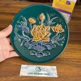  Mâm bồng, đĩa đựng hoa quả, đĩa trầu men xanh ngọc họa tiết rồng/ sen đắp nổi - Gốm sứ Bát Tràng 
