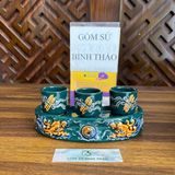  Bộ kỷ thờ cúng, bộ ly thờ, chung nước men xanh ngọc họa tiết rồng đắp nổi - Gốm sứ Bát Tràng cao cấp 