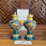  Đèn dầu men xanh ngọc họa tiết rồng đắp nổi - Gốm sứ Bát Tràng cao cấp 
