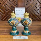  Đèn dầu men xanh ngọc họa tiết rồng đắp nổi - Gốm sứ Bát Tràng cao cấp 