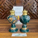  Đèn dầu men xanh ngọc họa tiết rồng đắp nổi - Gốm sứ Bát Tràng cao cấp 