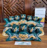  Bộ kỷ thờ cúng, bộ ly thờ, chung nước men xanh ngọc họa tiết rồng đắp nổi - Gốm sứ Bát Tràng cao cấp 