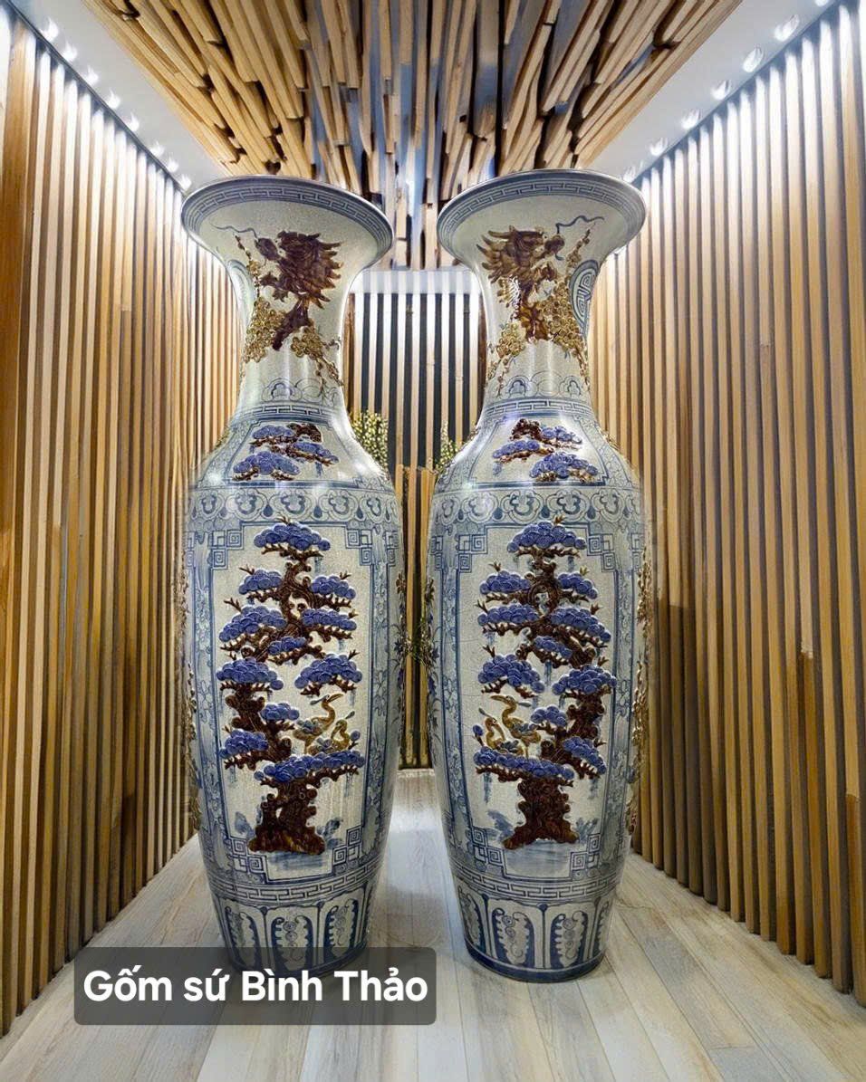  Lọ lộc bình Tứ cảnh men rạn họa tiết đắp nổi - Gốm sứ Bát Tràng cao cấp LBTC-DN 