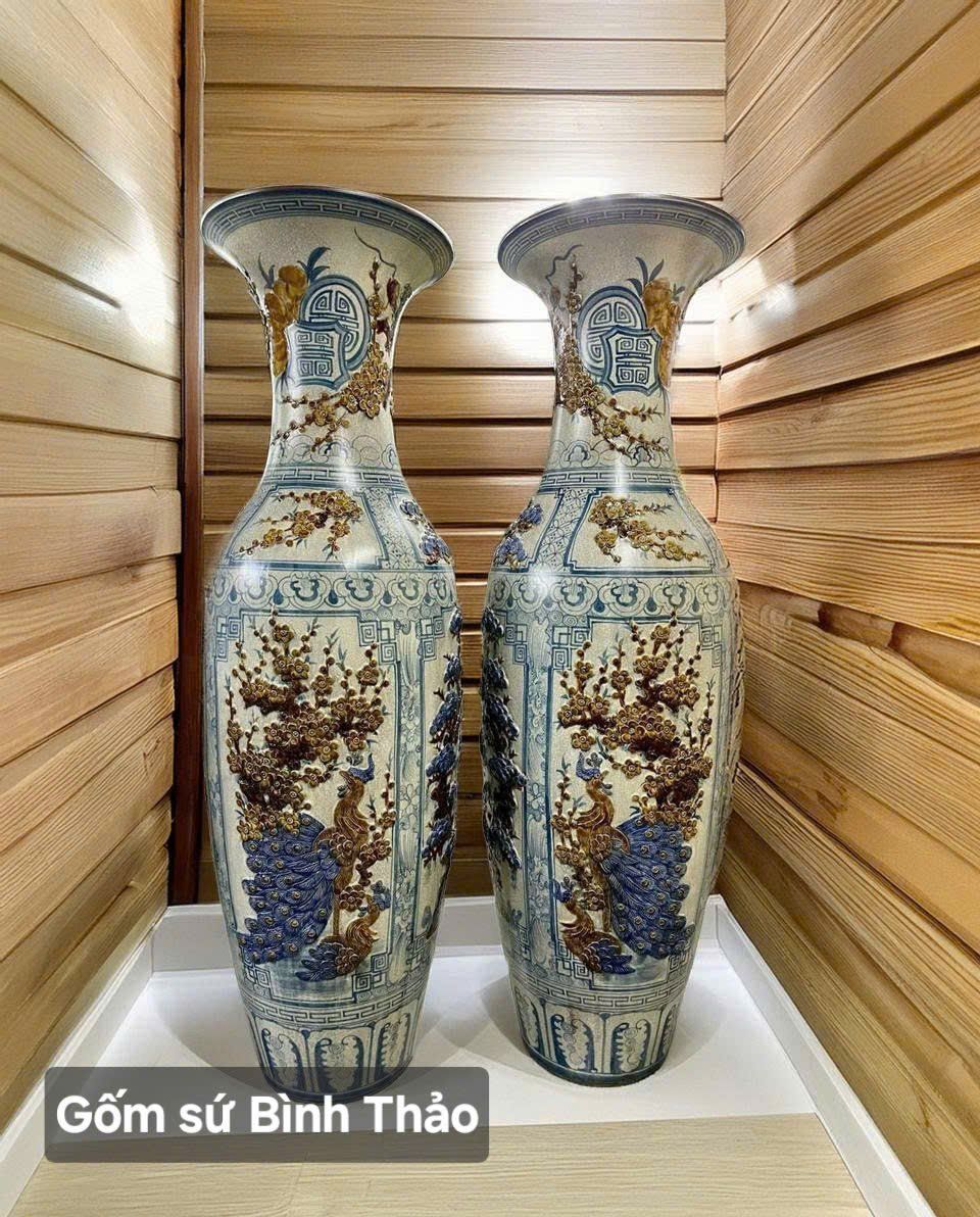  Lọ lộc bình Tứ cảnh men rạn họa tiết đắp nổi - Gốm sứ Bát Tràng cao cấp LBTC-DN 