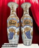  Lọ lộc bình Phúc - Đức men rạn họa tiết đắp nổi - Gốm sứ Bát Tràng cao cấp LBPD-DN 