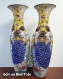  Lọ lộc bình Công đào Phú quý men rạn họa tiết đắp nổi - Gốm sứ Bát Tràng cao cấp LBCD-DN 