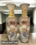  Lọ lộc bình Phúc - Đức men rạn họa tiết đắp nổi - Gốm sứ Bát Tràng cao cấp LBPD-DN 