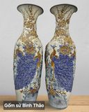  Lọ lộc bình Công đào Phú quý men rạn họa tiết đắp nổi - Gốm sứ Bát Tràng cao cấp LBCD-DN 