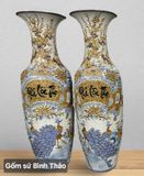  Lọ lộc bình Phúc Lộc Thọ men rạn họa tiết đắp nổi - Gốm sứ Bát Tràng cao cấp LBPLT-DN 