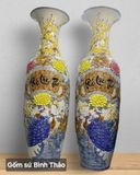  Lọ lộc bình Phúc Lộc Thọ men rạn họa tiết đắp nổi - Gốm sứ Bát Tràng cao cấp LBPLT-DN 