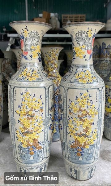  Lọ lộc bình Tứ cảnh hoa mai men rạn đắp nổi - Gốm sứ Bát Tràng chính hãng LBTCHM-HN 