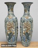  Lọ lộc bình Tứ cảnh bổ khung nâu men rạn đắp nổi - Gốm sứ Bát Tràng cao cấp LBTCBKN-HN 