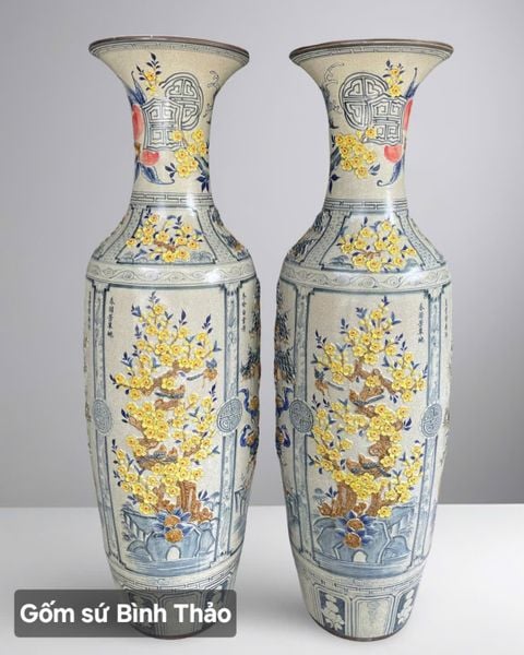  Lọ lộc bình Tứ cảnh hoa mai men rạn đắp nổi - Gốm sứ Bát Tràng chính hãng LBTCHM-HN 