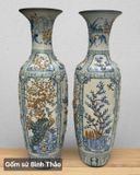  Lọ lộc bình Tứ cảnh bổ khung nâu men rạn đắp nổi - Gốm sứ Bát Tràng cao cấp LBTCBKN-HN 