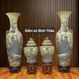  Lọ lộc bình Công đào đắp nổi - Gốm sứ Bát Tràng cao cấp LBHTCD-DM 