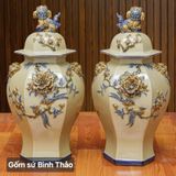  Choé lục giác Công Đào đắp nổi - Gốm sứ Bát Tràng chính hãng 