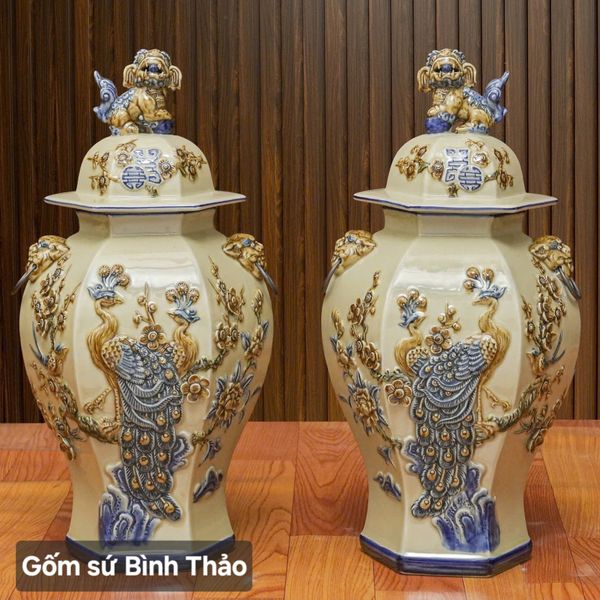  Choé lục giác Công Đào đắp nổi - Gốm sứ Bát Tràng chính hãng 