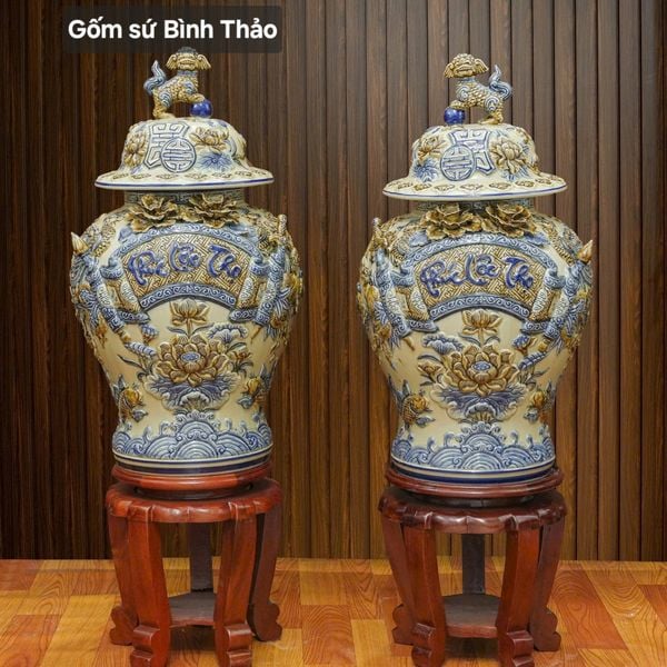  Chóe Phúc Lộc Thọ đắp nổi - Gốm sứ Bát Tràng chính hãng 