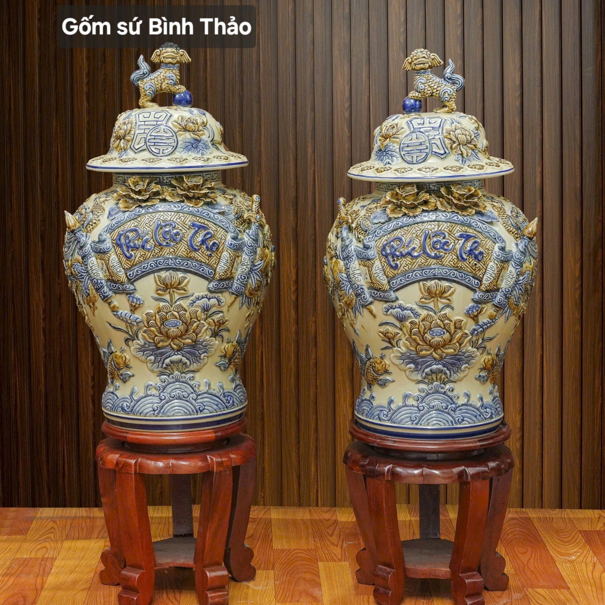  Chóe Phúc Lộc Thọ đắp nổi - Gốm sứ Bát Tràng chính hãng 