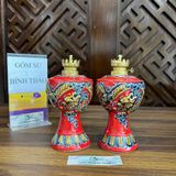  Đèn dầu men đỏ họa tiết rồng đắp nổi - Gốm sứ Bát Tràng cao cấp 