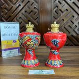  Đèn dầu men đỏ họa tiết rồng đắp nổi - Gốm sứ Bát Tràng cao cấp 