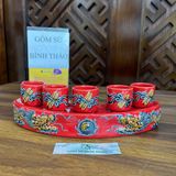  Bộ kỷ thờ cúng, bộ ly thờ, chung nước men đỏ họa tiết rồng đắp nổi - Gốm sứ Bát Tràng cao cấp 