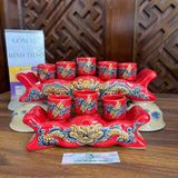  Bộ kỷ thờ cúng, bộ ly thờ, chung nước men đỏ họa tiết rồng đắp nổi - Gốm sứ Bát Tràng cao cấp 